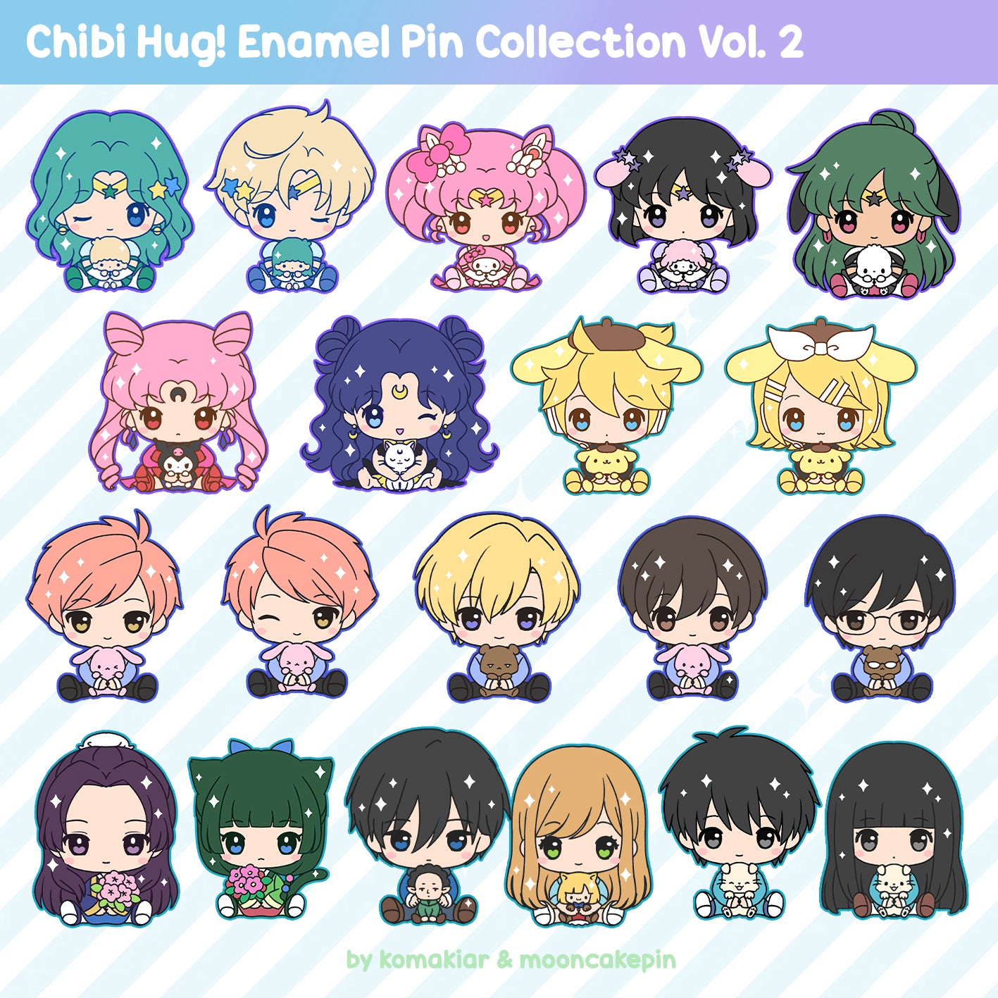 Moonie Series x Sanrio Chibi Hug Enamel Pins – Outer Scouts, Chibiusa, Black Lady & Human Luna
