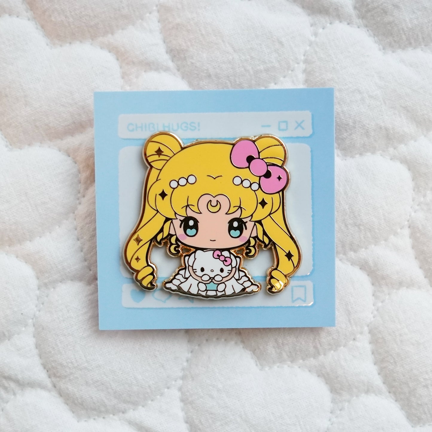 Moonie Series x Sanrio Chibi Hug Enamel Pins – Moon, Inner Scouts & Serenity