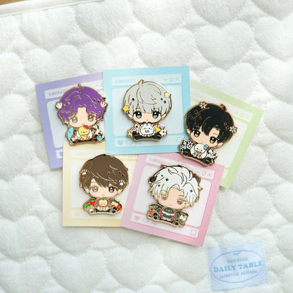 Love and Deepspace Chibi Hug Enamel Pins – Xavier, Zayne, Sylus, Rafayel & Caleb