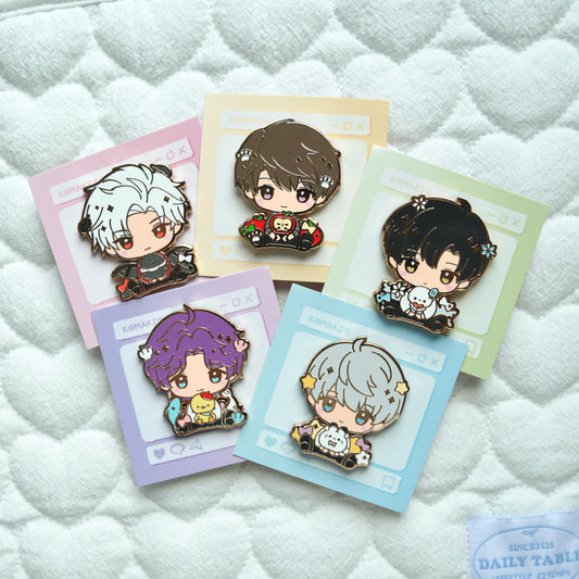 Love and Deepspace Chibi Hug Enamel Pins – Xavier, Zayne, Sylus, Rafayel & Caleb