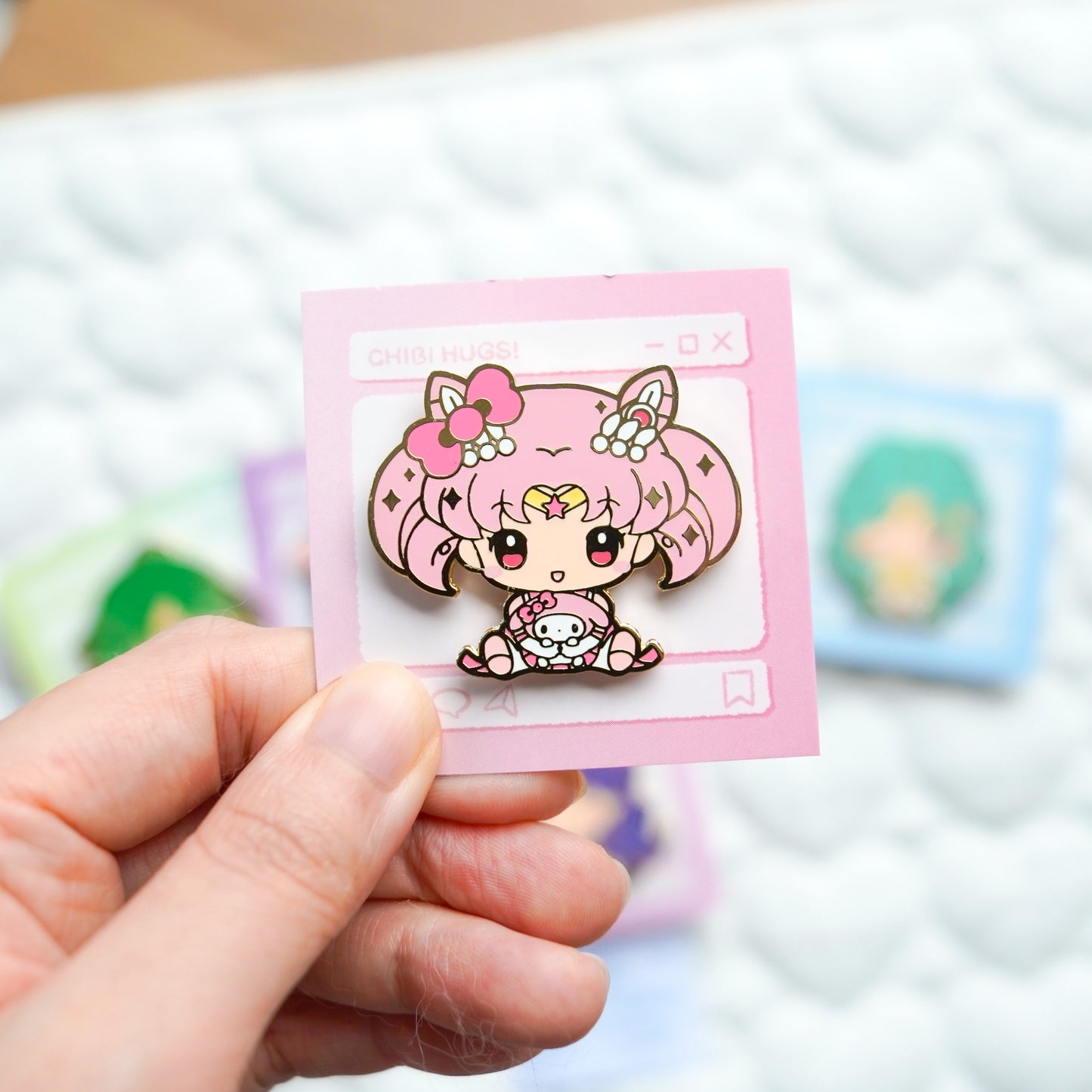 Moonie Series x Sanrio Chibi Hug Enamel Pins – Outer Scouts, Chibiusa, Black Lady & Human Luna