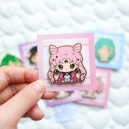 Moonie Series x Sanrio Chibi Hug Enamel Pins – Outer Scouts, Chibiusa, Black Lady & Human Luna