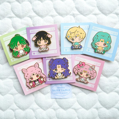 Moonie Series x Sanrio Chibi Hug Enamel Pins – Outer Scouts, Chibiusa, Black Lady & Human Luna
