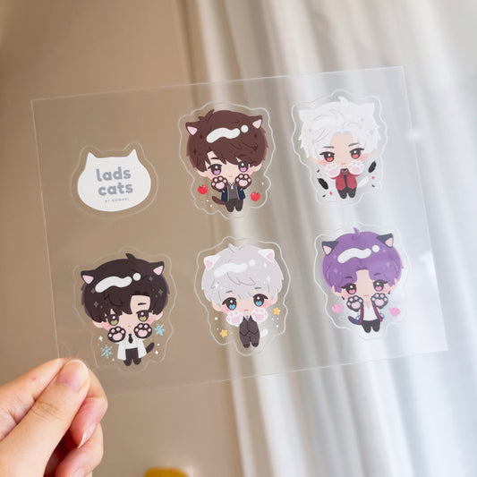 LADS Cats Clear Sticker Sheet – Xavier, Rafayel, Zayne, Sylus & Caleb