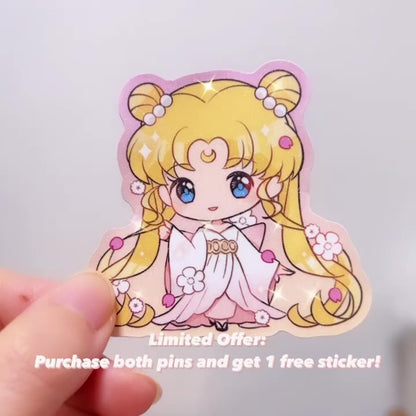 Yukata Girls Enamel Pin Series - Princess Serenity / Prince Endymion / Moonie