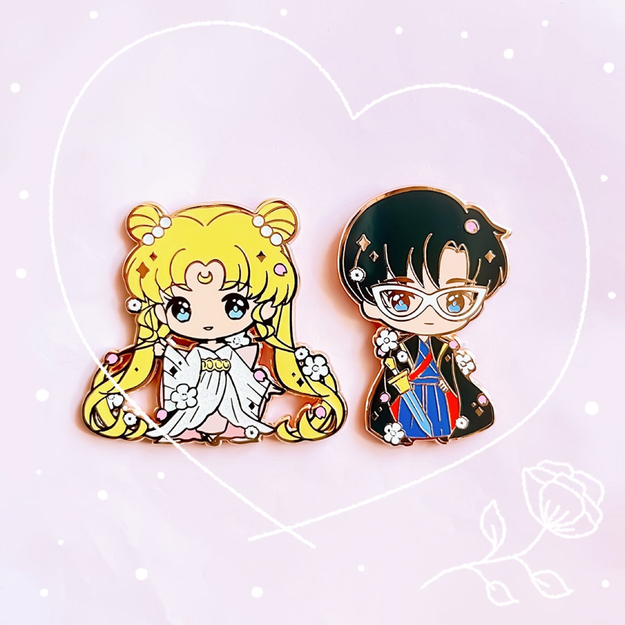 Yukata Girls Enamel Pin Series - Princess Serenity / Prince Endymion / Moonie