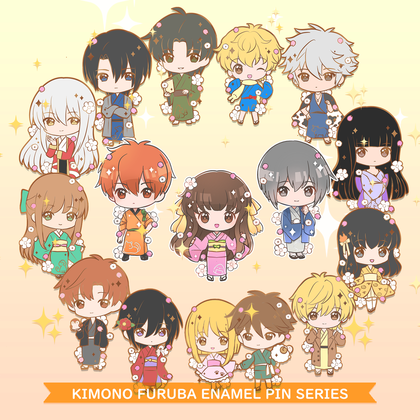 Fruits Basket Kimono Enamel Pin – Tohru, Zodiacs and Friends